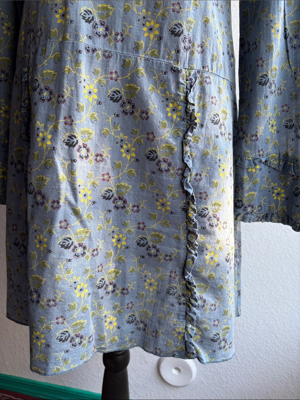 Vintage Free People Dress Sz 6 Blue Floral Button Down Ruffled, Pin-Tuck Fall - Picture 8 of 12